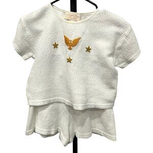 Vintage Cache White Terry Cloth Embroidered Eagle Stars Lounge Set Size S Y2K